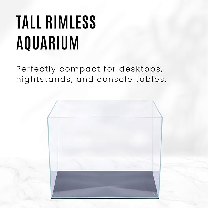 Ultum Nature Systems Ultra Clear Rimless Aquarium - Low Iron Glass Fish Tank with 45° Mitered Edges, 5mm-12mm Thick, Leveling Mat Included (3T, Tall, 3.4 Gallon)
