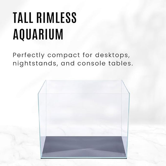 Ultum Nature Systems Ultra Clear Rimless Aquarium - Low Iron Glass Fish Tank with 45° Mitered Edges, 5mm-12mm Thick, Leveling Mat Included (3T, Tall, 3.4 Gallon)