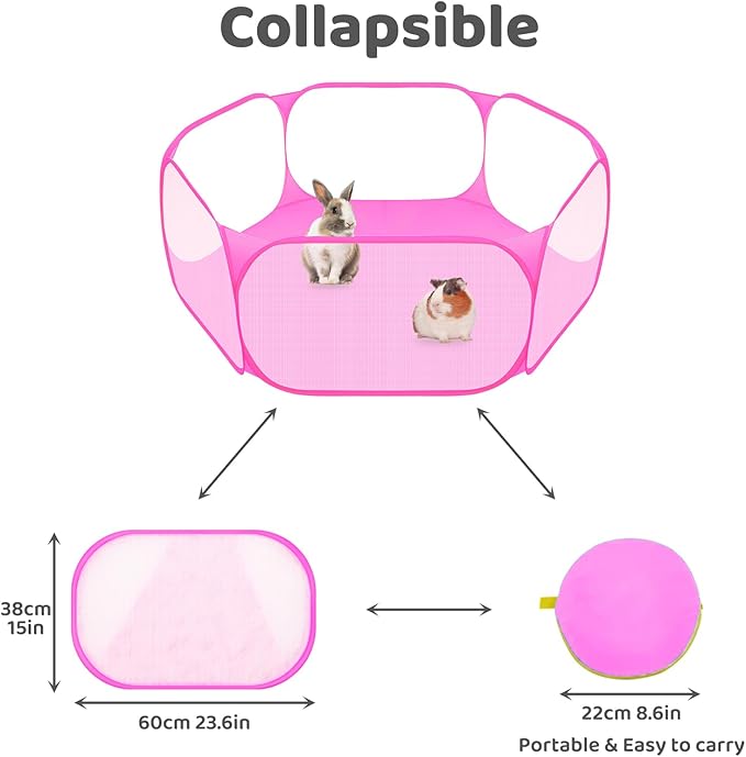 Amakunft Small Animals C&C Cage Tent, Breathable & Transparent Pet Playpen Pop Open Outdoor/Indoor Exercise Fence, Portable Yard Fence for Guinea Pig, Rabbits, Hamster, Chinchillas and Hedgehogs