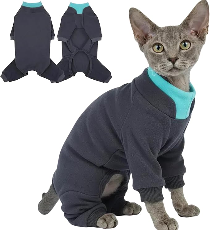 T'CHAQUE Sticky Hair Cat Onesie - Soft Long Sleeve Cat Pajamas, Anti-Shedding,Surgery Recovery Suit, Wound Protection & Preventing Licking, Kitten Sweaters for Male Female, Darkgray-L