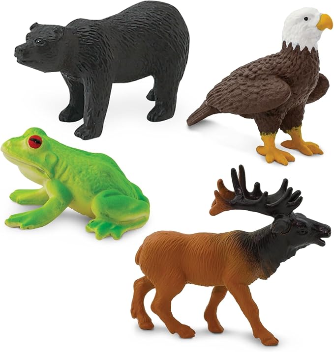 Safari Ltd In The Woods TOOB - Figurines: Elk, Otter, Monarch Butterfly, Black Bear, Snake, Eagle, Beaver, Doe, Grasshopper, Frog, Raccoon, Bison - Educational Toys for Boys, Girls & Kids Ages 3+