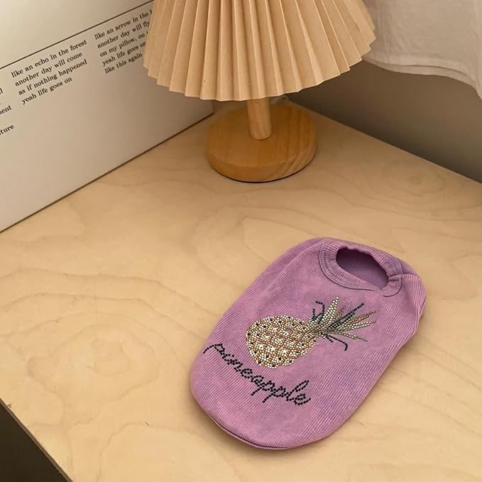 Washed Cotton Pet Vest with Rhinestone Fruit Designs, Soft & Stylish Small Dog Cat Vest for Spring Summer, Breathable & Shiny (Purple-Pineapple, X-Small)