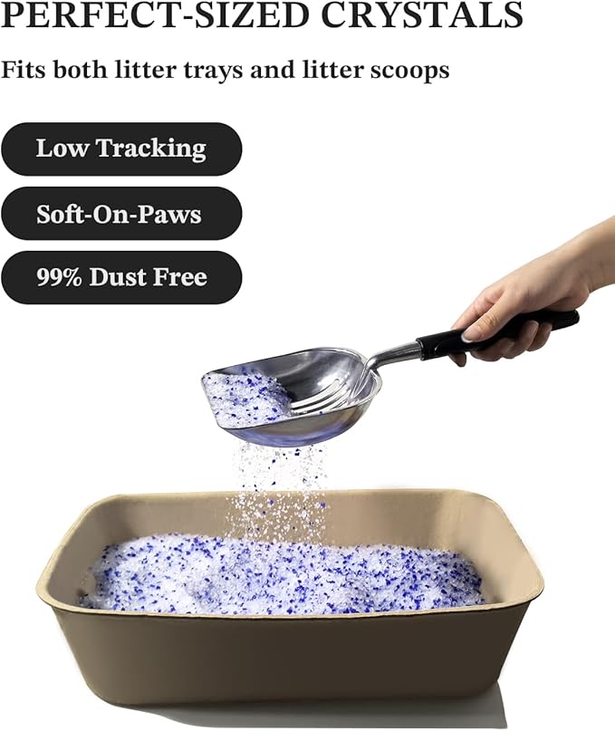 Crystal Cat Litter with Powerful Odor Control, Non-Clumping, Lasts Up to 4 Months, 17.2lb, Rapid Water Absorption, Unscented & Low Tracking Lightweight Blue & White Silica