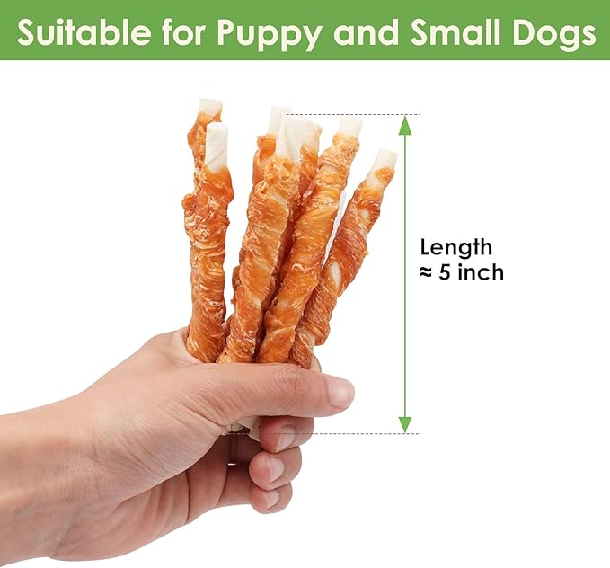 MON2SUN Dog Treats, 5 Inch Rawhide Twist Chicken Hide Sticks, Suitable for Puppy and Small Dogs, 5 Inch (Chicken, Pack of 75)