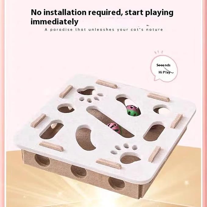Cat Scratch Puzzle Enrichment Box,Cat Nail File Enrichment Box,Cats Nail File Scratcher, with Bell,Unique Cats Felt Maze Toy for Stimulate Kittern Energy and Instincts (White-Square)