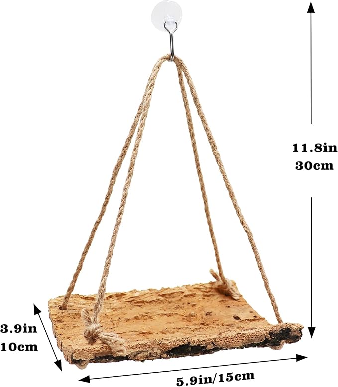 Hermit Crab Climbing Toy, Natural Wooden Reptile Swing Toy, Pet Cage Tank Aquarium Accessories for Hermit Crab Lizard Chameleon Hamster Guinea Pig Chinchilla Bird Parrot