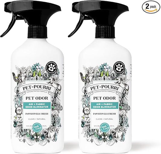 Pet-Pourri Pet Odor Air + Fabric Odor Freshener Spray, Pawsitively Fresh, 16 Fl Oz (Pack of 2)