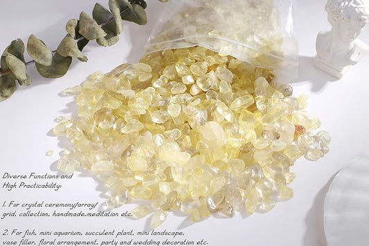 0.6lb Citrine Crystals Quartz Tumbled Stones Chips Stone Crushed Crystal Natural Irregular Polished Rocks Gem Gravel Home Decoration Aquarium Tank Succulent Plants Vase Filler Landscape Bottom 250G