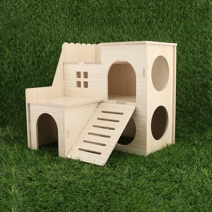 kcrygogo Large Hamster Maze Wood House Fun Slide House Double-Decker Hut Chew Toys for Bigger Syrian Hamsters Dwarf Gerbil Mouse Mice Rat Small Animals