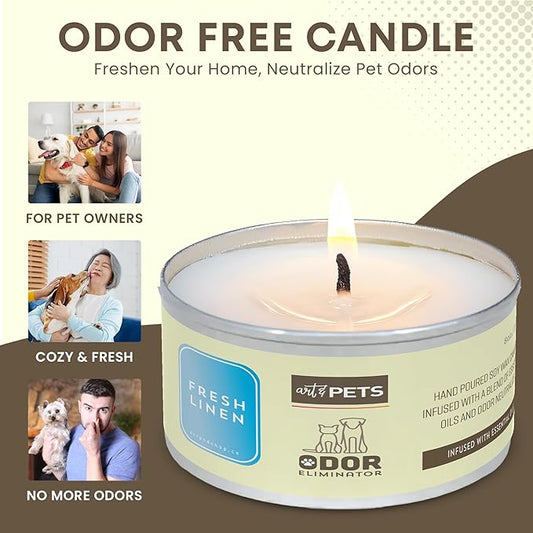 Dog Odor Eliminators for Home Long-Lasting 72-Hour, Burn Natural Soy Wax with Refreshing Scent, Cat Odor Eliminator Scented Candle to Remove Pet Smells (Fresh Linen)