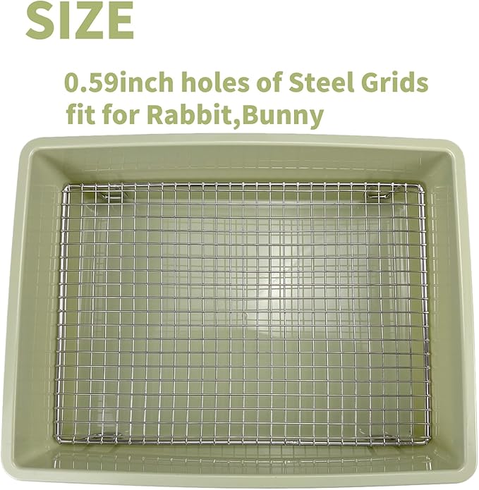 Upgraded Large & Medium Litter Box for Rabbits & Guinea Pigs – Ideal for Bunnies, Ferrets, and Small Pets High-Capacity Cage Toilet Tray with Elevated Grid & Low Entry Design (Large)