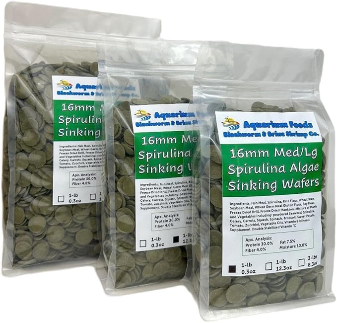 Aquatic Foods Inc. 16mm - 5/8" Medium/Large Sinking Wafers of Algae, Spirulina, Veggies for All Tropical Fish, African Cichlids, Shrimp, Snails, Crabs, Catfish, Plecos..…3-lbs 8.3oz Clear Bag