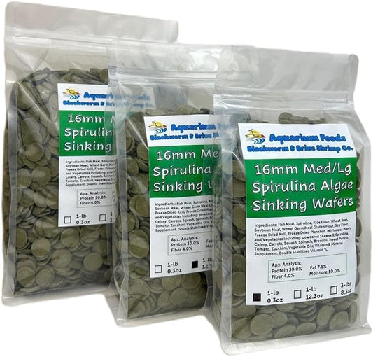 Aquatic Foods Inc. 16mm - 5/8" Medium/Large Sinking Wafers of Algae, Spirulina, Veggies for All Tropical Fish, African Cichlids, Shrimp, Snails, Crabs, Catfish, Plecos..…3-lbs 8.3oz Clear Bag