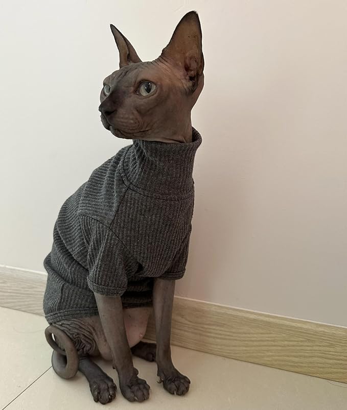 Kitipcoo Sweater for Sphynx Cat, X-Large, Deep Grey (Cotton, Turtleneck, Pull On, 1 Pack)