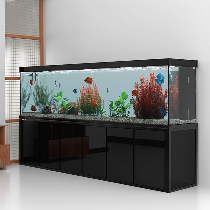500 Gallons Tempered Glass Aquarium, Modern Rectangular Black Tank with Advanced Filtration System - Fish & Aquarium Equipment