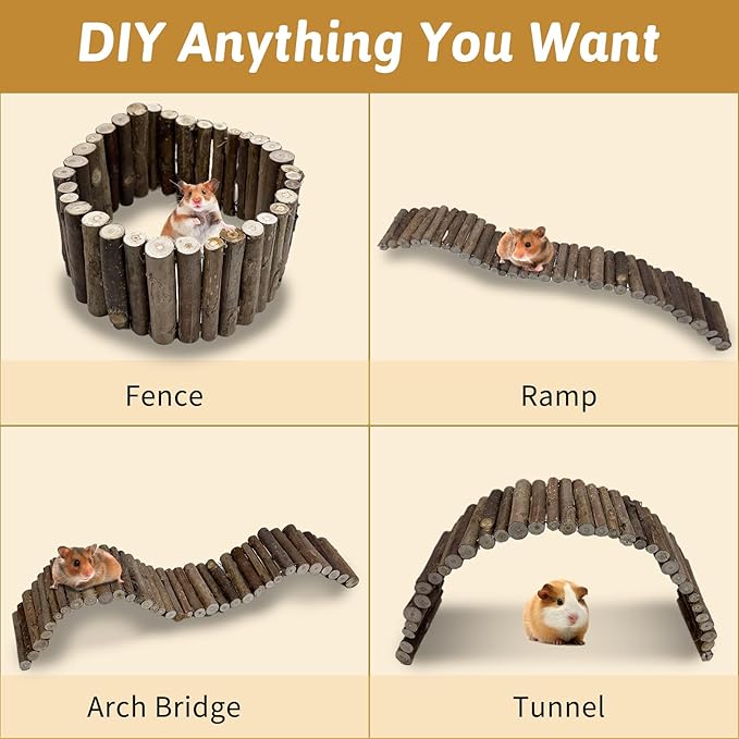 Hamiledyi 2PCS Natural Wood Hamster Climbing Ladder & Hideout Toy - Multi-Size Small Animal Cage Accessories for Syrian Hamsters, Mice, Gerbils, Sugar Gliders (21.7x3.5 Inch)