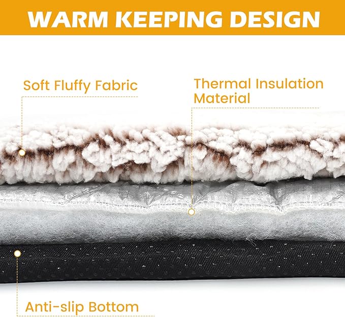 Self Warming Cat Bed, Self Heating Mat for Dog, Extra Warm Thermal Pet Pad with Non-Slip Bottom, Removable Washable Cover for Indoor Outdoor Non Electric (Khaki, 18x24in)