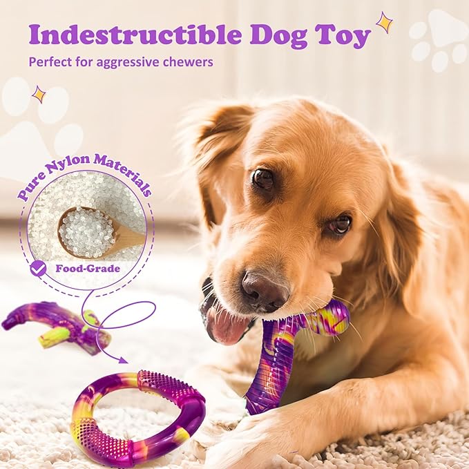 Indestructible Dog Toy 3Pack, Dog Chew Toys for Aggressive Chewers, Tough Dog Toys to Keep Them Busy for Medium Large Breed, Bacon Flavor (Purple)