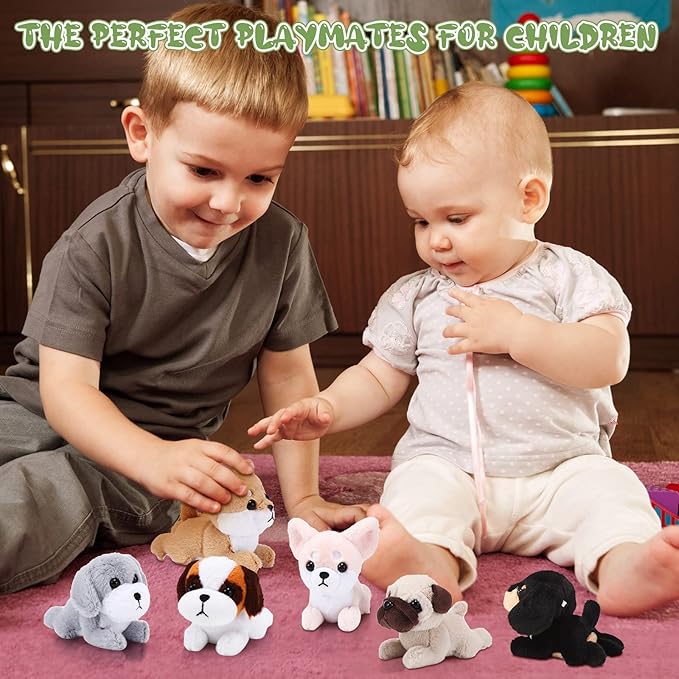 HyDren 6 Pcs Mini Puppy Stuffed Animals Small Dog Plush Bulk Puppies Realistic Cute Dog Toys Soft Plush Adopt a Pet Stuffed Animal Puppy Party Favor for Animal Birthday Party Gifts(Cute Style)