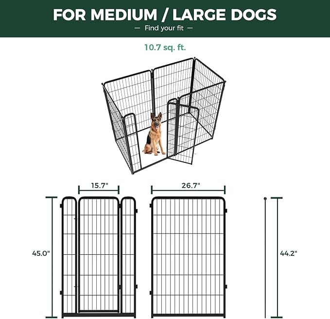 FXW Homeplus Unleashed Indoor Dog Playpen - Stress-Free and Safe Play, Heavy Duty 45 Inch 6 Panels Dog Pen for Large Dogs, Black│Patented