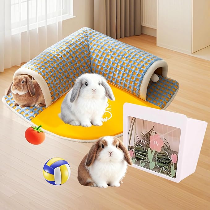 Hanging Rabbit Hay Feeder with Lid - No Waste Slow Feed Hay Rack for Rabbits, Guinea Pigs & Small Pets - Sturdy White Design, Easy to Fill & Clean, Cage Mounted Bunny Hay Holder (Set)