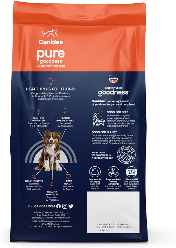 Canidae Pure Limited Ingredient Premium Adult Dry Dog Food, Real Lamb & Sweet Potato Recipe, 22 lbs, Grain Free