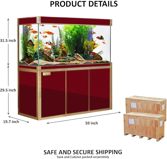 175 Gallon Aquarium Tempered and Ultra-Clear Glass, Full Setup in Red with Gold Trims
