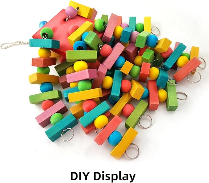Bird Toys, Wood Wooden Colored 300pcs Parrot Toys for Large Birds, Multicolored Natural Wooden Blocks,African Grey Parrots, Macaws, Cockatoos, Parrot chew Toys, Aviary DIY Hanging Toys