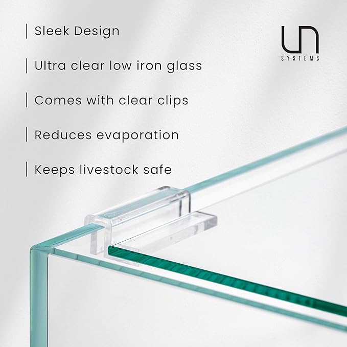 Ultum Nature Sytems Tank Lids for Rimless Tanks - Ultra Clear Rimless Aquarium Lid, Fish Tank Lid Cover for Glass Aquarium, Frameless Aquarium Lid, Cover for Tank - 45U, 45S, 45T (Lid + Clips)