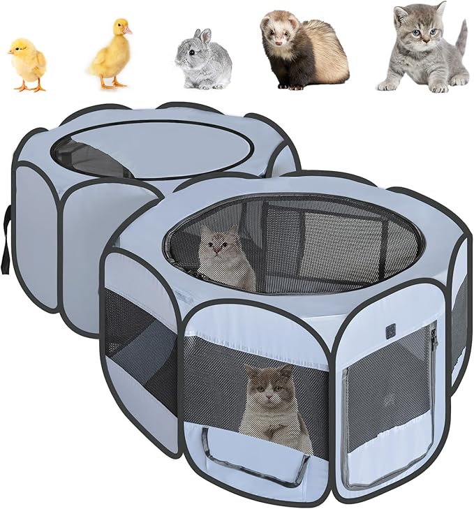 EighteenTek Small Animals Playpen Pop up Small Pet Cage Enclosure Tent Chick Run Brooder Coop Foldable Kennel for Kitten Ferret Puppy Guinea Pig Rabbit Hamster Chinchillas(No Divider, Unified Space)