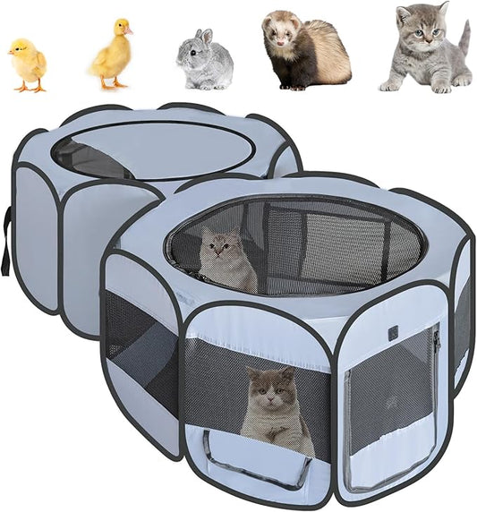 EighteenTek Small Animals Playpen Pop up Small Pet Cage Enclosure Tent Chick Run Brooder Coop Foldable Kennel for Kitten Ferret Puppy Guinea Pig Rabbit Hamster Chinchillas(No Divider, Unified Space)