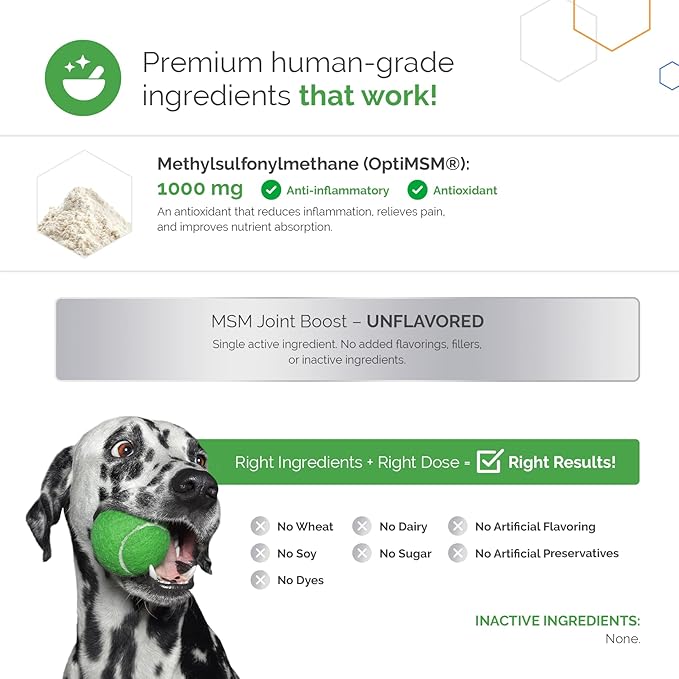 MSM Joint Boost Powder - Hip & Joint Dog Supplement for Joint Mobility & Flexibility - Natural Anti-Inflammatory with Sulfur - Unflavored