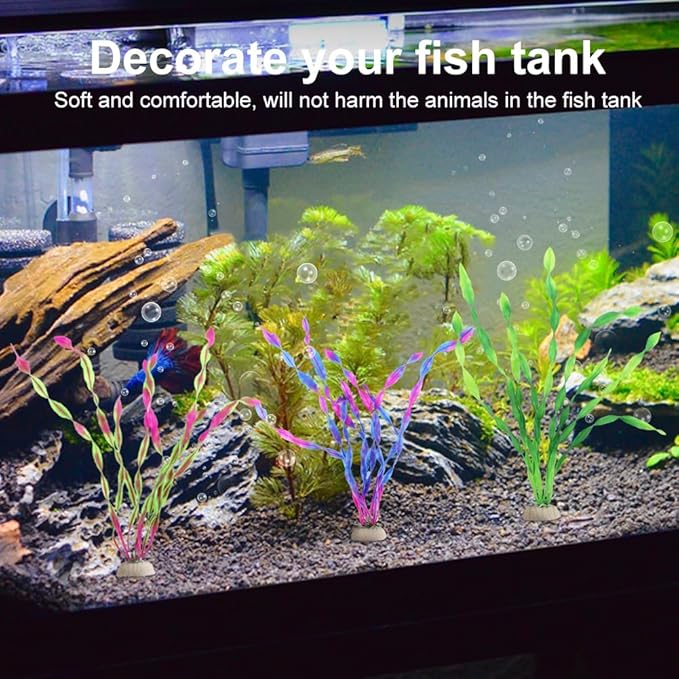 13-Piece Fish Tank Decor Kit: 12 Artificial Plants & Resin Mountain for Lifelike Freshwater/Saltwater Tanks – Hiding Holes, Low-Maintenance, Safe & Fade-Resistant