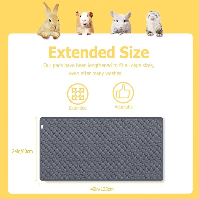 Guinea Pig Cage Liners, Washable Guinea Pig Bedding for Midwest Cage 2 Pack 49" X24", Reusable & Anti Slip & Waterproof, Absorbent Guinea Pig Pee Pad for Small Animal, Rabbit, Bunny, Chinchilla