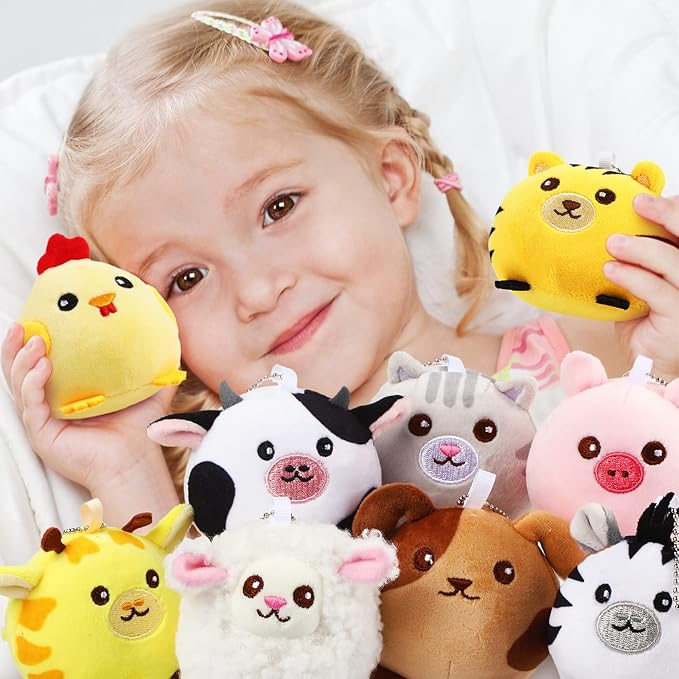 Skylety 9 Pcs Mini Plush Animals Toys Bulk 3.15 Inch Cute Soft Small Stuffed Animal Plush Keychain for Kids Goodie Bag Fillers Birthday Classroom School Prizes Festival Party Favors(Cute Animals)