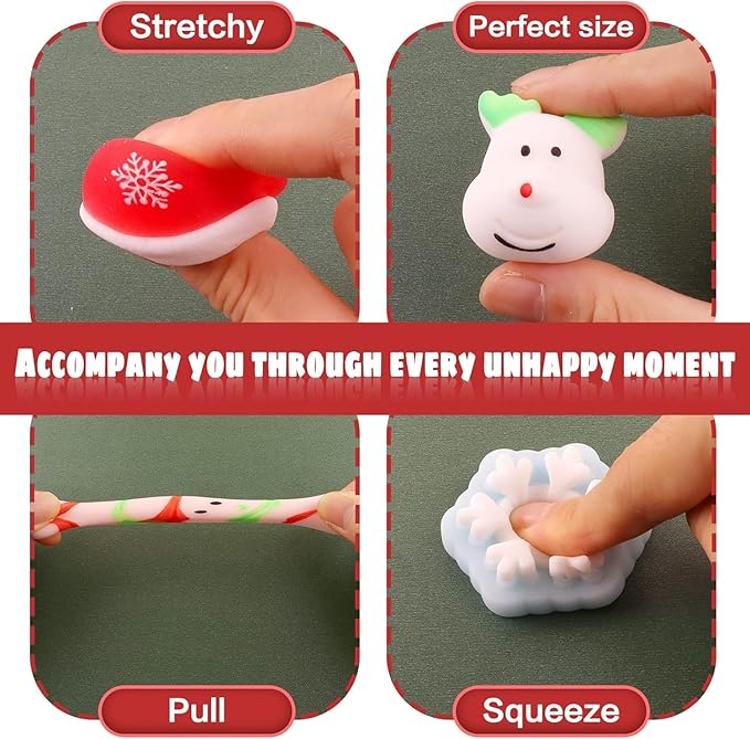 24Pcs Christmas Mochi Squishy Toys for Kids Girls Boys Toddlers Party Favors Stocking Stuffers Gifts