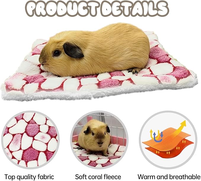 4 Pieces Guinea Pig Bunny Comfortable Bed Mats Pads, Rabbit Warm Soft Bed, Hamster Bedding Pad Mats for Small Animals Chinchilla Hedgehog Baby Cats (14.9"X11.8", 2.Cobblestones Pattern)