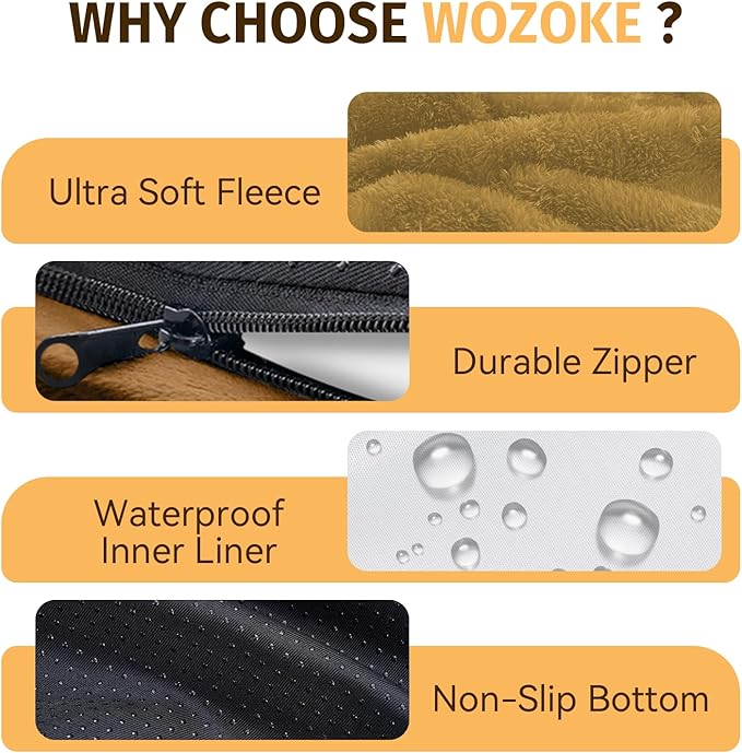 Orthopedic Waterproof Large Dog Bed: Memory Foam Washable Dog Bed with Bolsters - XXL Orthopedic Removable Cover for Medium Large Sized Pet - Non-Slip Bottom - Orange