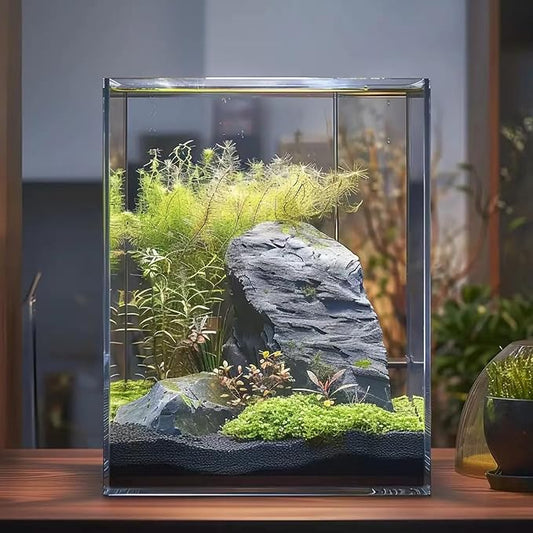 2 Gallon Glass Fish Tank, Easy to Maintain Small Aquarium for Betta/Snails/Shrimp and Aquatic Planting.