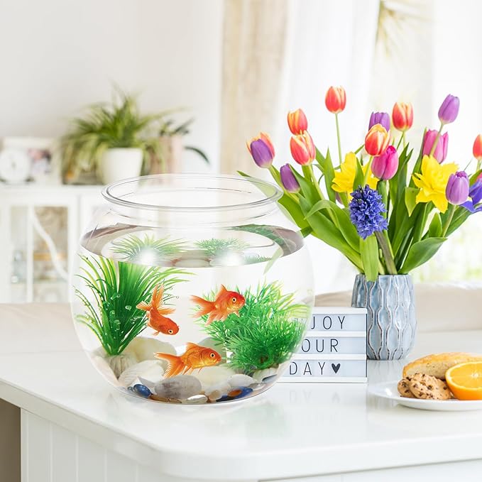 Plastic Clear Fish Bowl, Round Goldfish Betta Fish Tank, Desktop Bubble Bowl Plant Vase Pot for Fish Aquarium, Home Wedding Holiday Party Decor (1 Gallon, 8.6"x6.3")