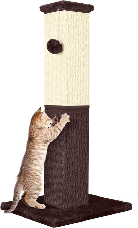 Cat Scratching Post, 32 Inch Cat Scratching Post for Large Cats, Cat Scratcher with Nature Sisal, Cat Scratch Post for Indoor Large Cats and Kitten, Brown