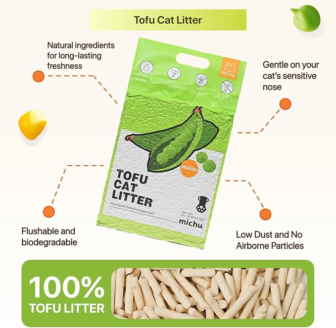 Tofu Cat Litter Natural Clumping Tofu Cat Litter, Fast Clumping and Easily Scoop-able 5.5lb/88oz 5 Scents - Original + Peach, 2 Pack