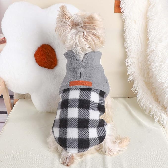 Dog Winter Clothes Fleece Plaid Dog Vest for Winter Warm Soft Sweater for Small Medium Dog Cat Cute Puppy Kitten Clothes Cat Sweaters (Small, Grey)