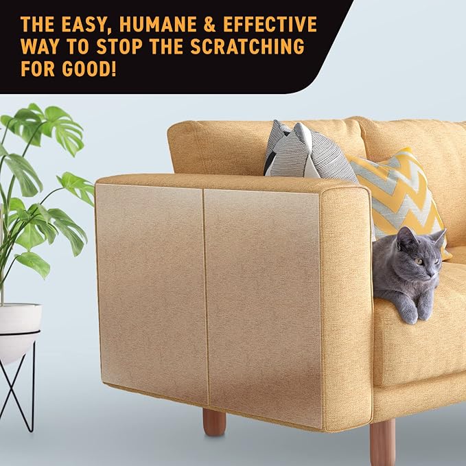 Cat Scratch Deterrent Tape – 24 XL Clear Double-Sided Sticky Sheets to Protect Furniture from Cats – Pet-Safe, Transparent Anti-Scratch Adhesive for Couch, Sofa, Doors & More