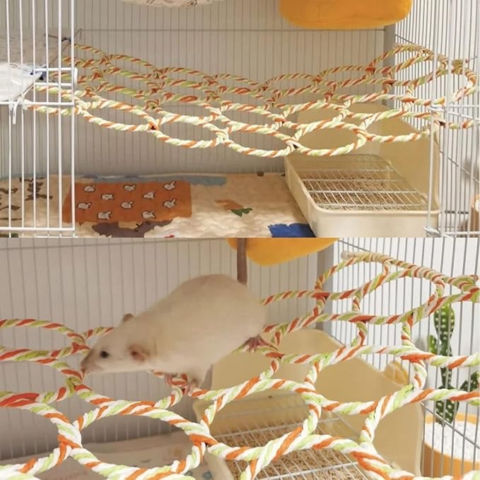 1Pcs Rat Climbing Rope Net Toy for Cage, Bird Hemp Rope Perch Swing, Ladder Rope Bridge Hanging Hammock, Small Animal Activity Toy for Mouse, Mice, Parrot, Bird (Random Color)