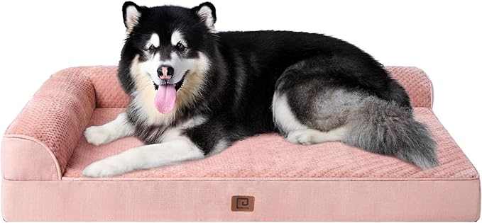 EHEYCIGA Memory Foam Dog Bed XXL, Giant Dog Bed Orthopedic with Washable Removable Cover, Waterproof Pet Bed Couch for Jumbo Dogs, 48x36x7 Inches, Pink