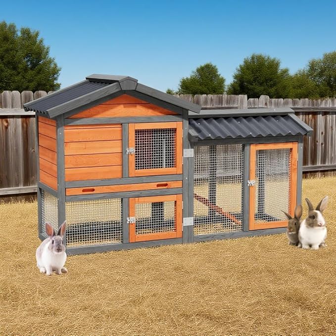 Chicken Coop,Wooden Duck House Outdoor Indoor,Hen House Poultry Quail Cage with Waterproof, Run, Elevated Retreat, Ramp, Door (Brown)