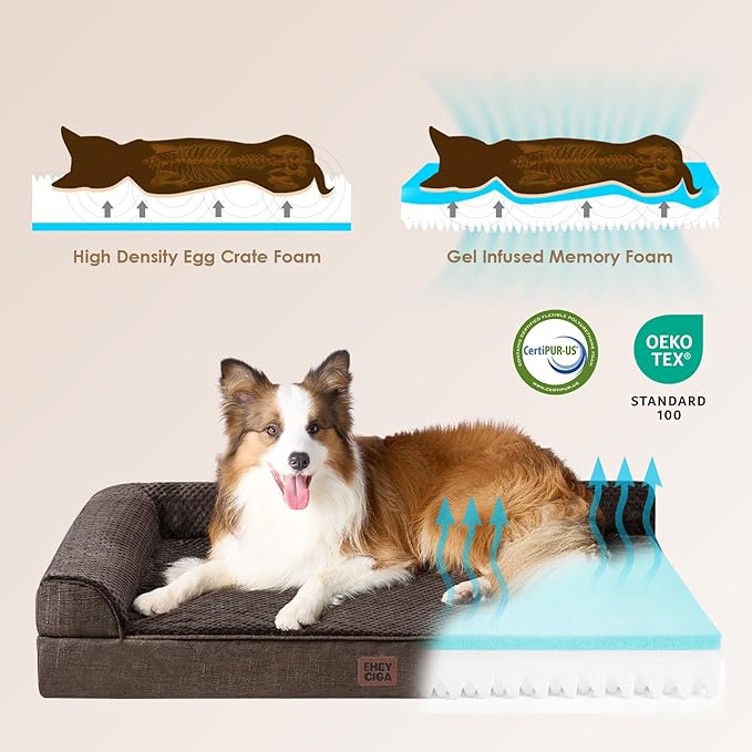 EHEYCIGA Memory Foam Dog Bed Medium Sized Dogs, Waterproof Dog Bed Orthopedic with Washable Removable Cover, Non-Slip Pet Bed Couch for Crate, 30x20x6 Inches, Brown