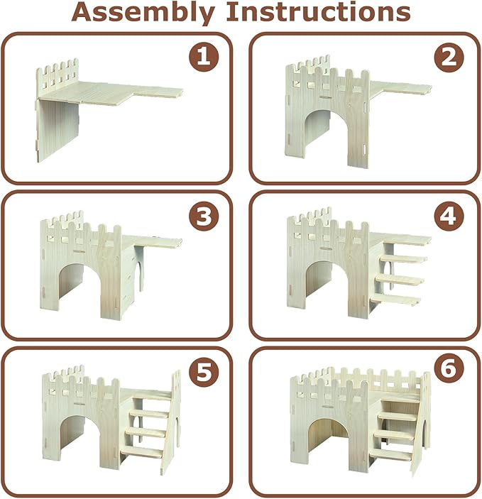Wood Hamster Hideout House Habitat Wooden Maze Hide Hut with Platform Cage Accessories Toys for Syrian Dwarf Gerbils Mouse Mice Rat Other Small Animals etc. (03 Palisade House)