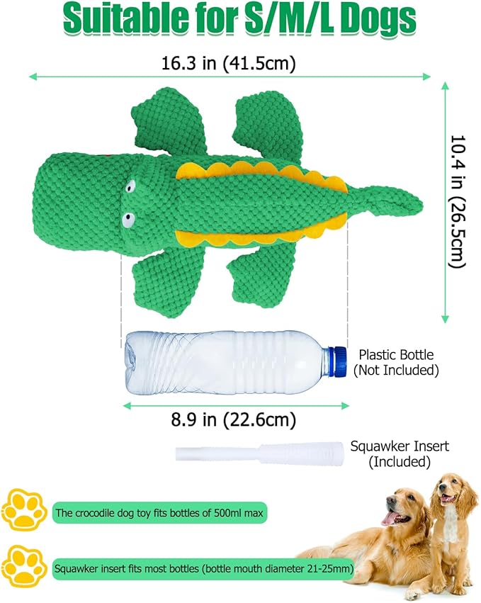 SCHITEC Squeaky Dog Toys, No Stuffing Crinkle Plush Water Bottle Dog Toy, [2 Pack] Interactive Squawking Puppy Teething Pet Chew Toy for Small Medium Large Dogs